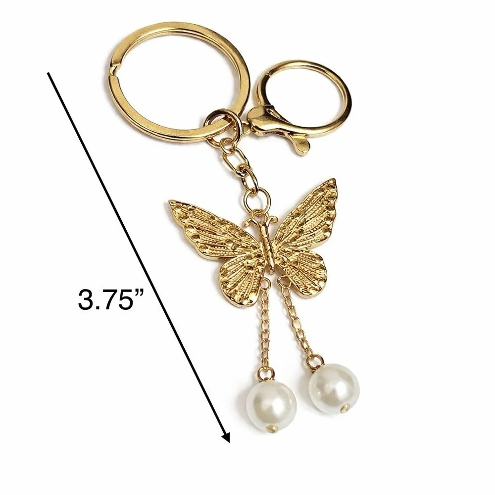Purple Butterfly Gold Tone Keychain Purse Charm Rhinestone & Metal Clip 3.75
